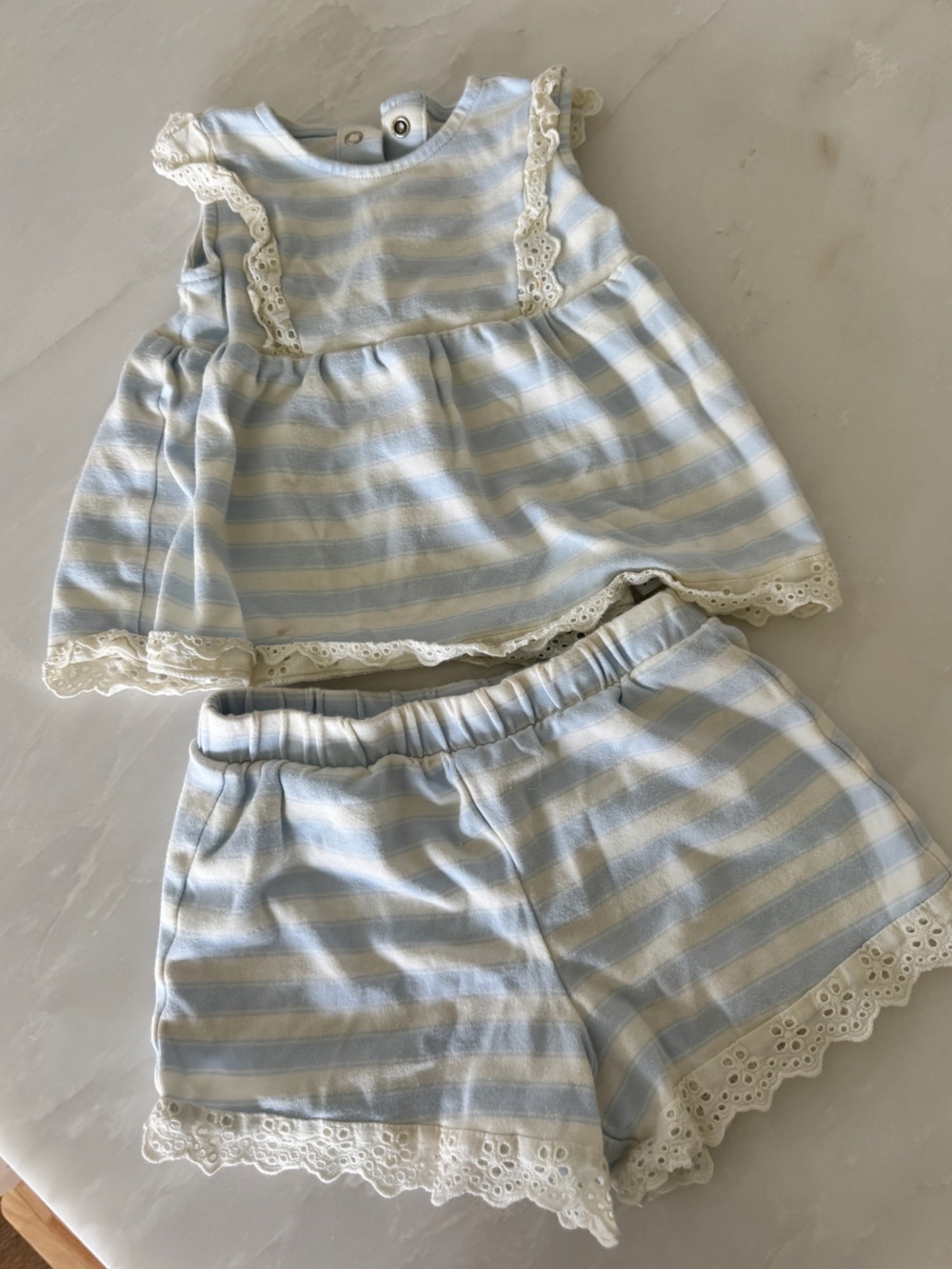 (Bundle to save) Amazon Essentials Blue & White Striped Lace-Trim Girls Shorts